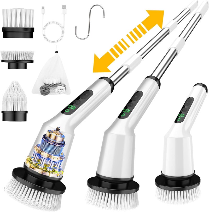 CTMAST Electric Spin Scrubber for Cleaning Bathroom, Shower Scrubber Cordless Cleaning Brush with IPX7 Waterproof & 2 Speed, 3 Brush Heads, Bathroom Cleaning Supplies for Shower Tub Kitchen Tile Toilet White - Image 1